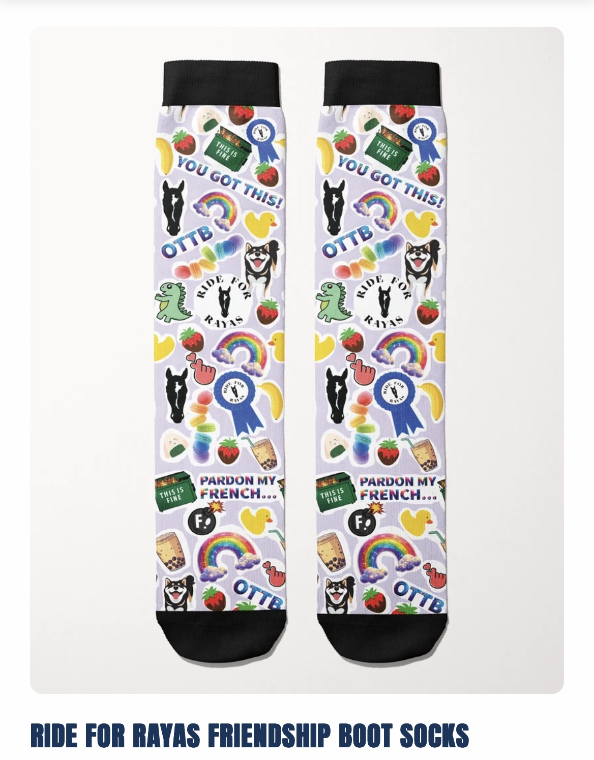 Ride for Rayas Friendship boot socks by Dreamers & Schemers, featuring Rayas-inspired artwork